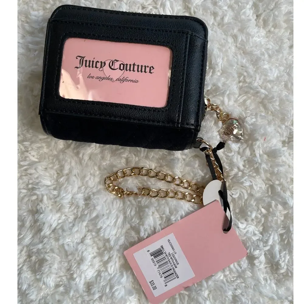 Juicy Couture Black Tied with a Bow Small Zip Around Wallet Wristlet Organizer